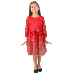 BLUSH By Us Angels Big Girls' Foil Lace Dress Red Size 12